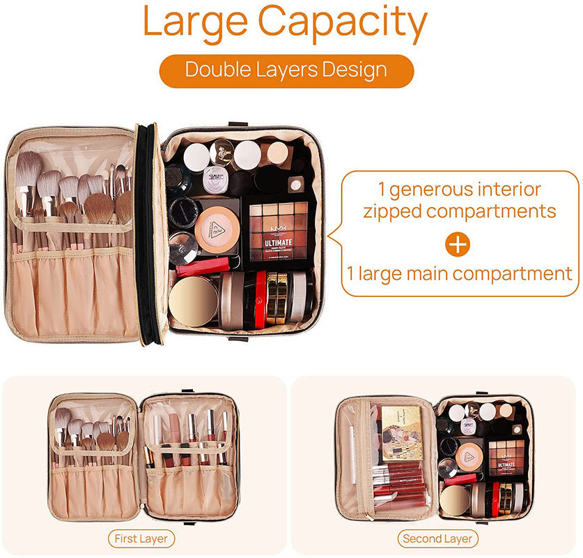 Double Layer Cosmetic Makeup Brush Bag | Portable Waterproof Storage Organizer
