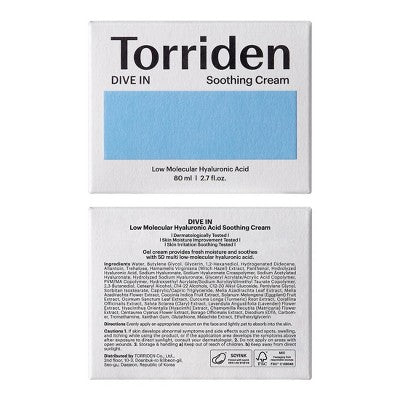 Torriden Dive-In Soothing Cream Koreanische Hautpflege zur Beruhigung und Tiefenhydratisierung 2.7 fl oz - Ohne Umverpackung