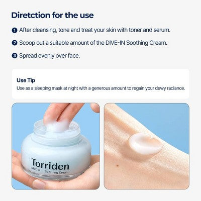 Torriden Dive-In Soothing Cream Koreanische Hautpflege zur Beruhigung und Tiefenhydratisierung 2.7 fl oz - Ohne Umverpackung