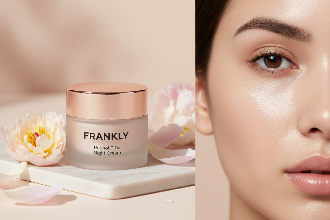 FRANKLY Retinol 0.1% Night Cream with glowing glass skin
