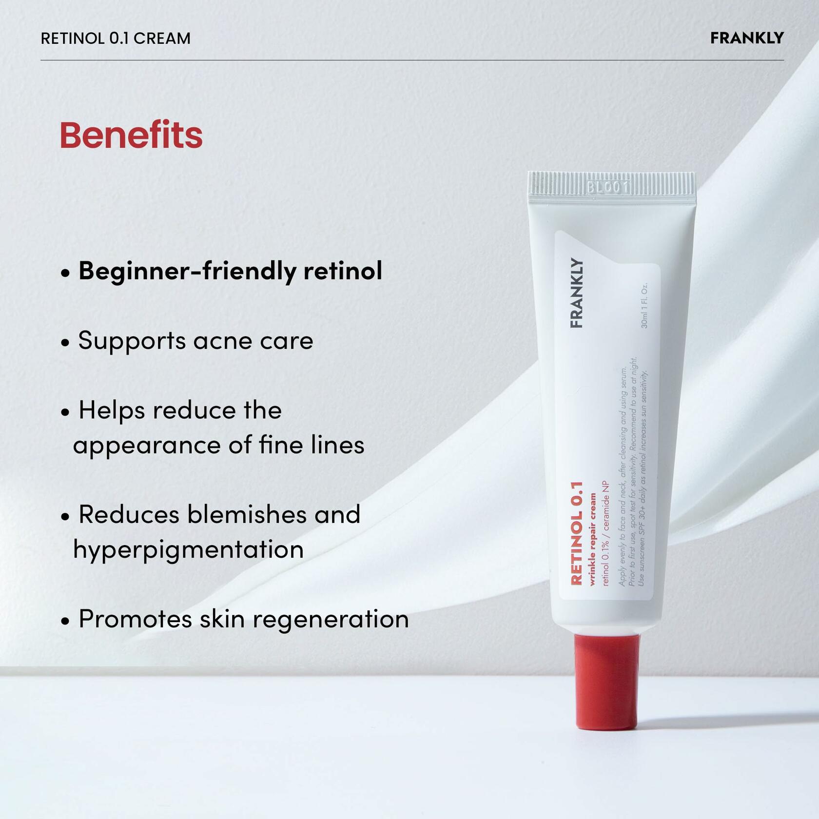 FRANKLY Retinol 0.1% Night Cream | Korean Anti-Aging Skincare 1.01oz
