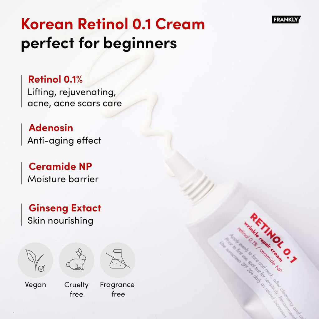 FRANKLY Retinol 0.1% Night Cream | Korean Anti-Aging Skincare 1.01oz