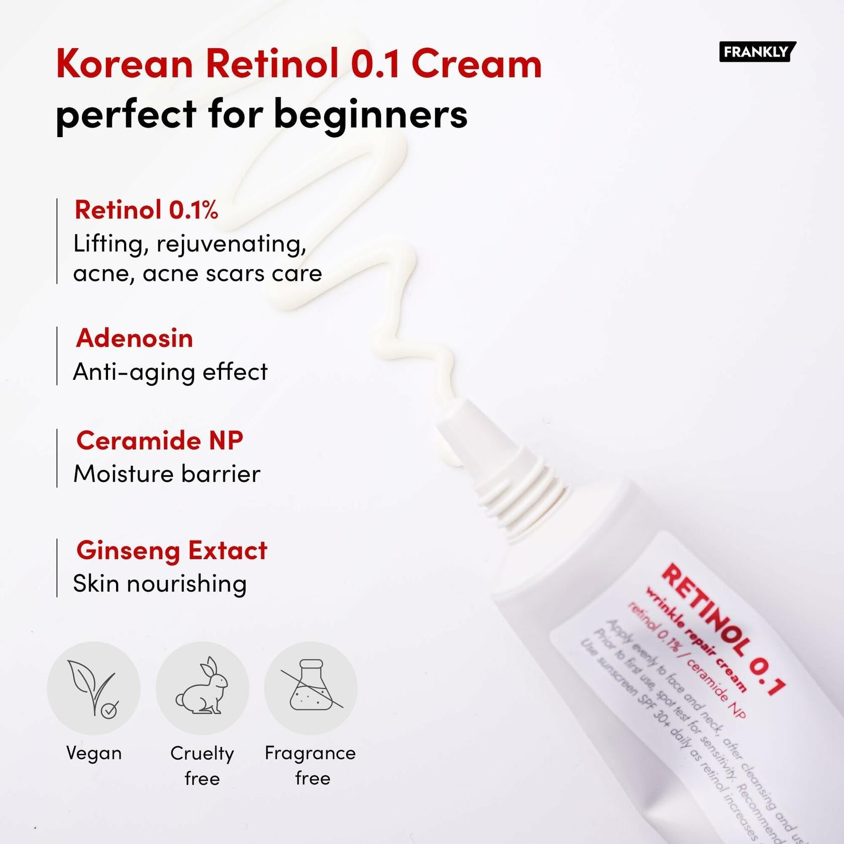 FRANKLY Retinol 0.1% Night Cream | Korean Anti-Aging Skincare 1.01oz
