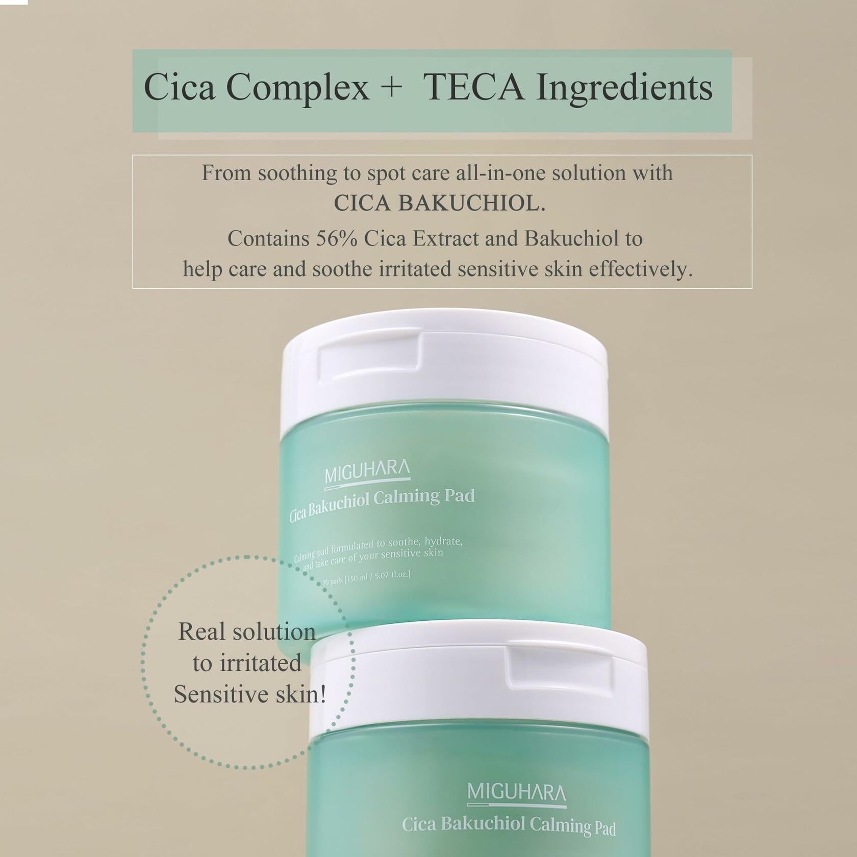 MIGUHARA Cica Bakuchiol Calming Pad | Korean Skincare Toner Pad 70 Count