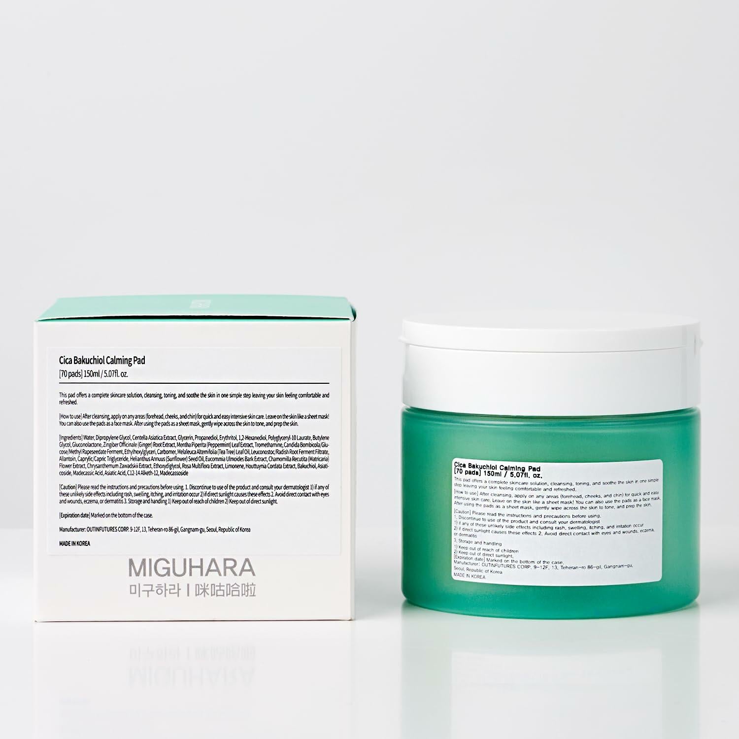 MIGUHARA Cica Bakuchiol Calming Pad | Korean Skincare Toner Pad 70 Count